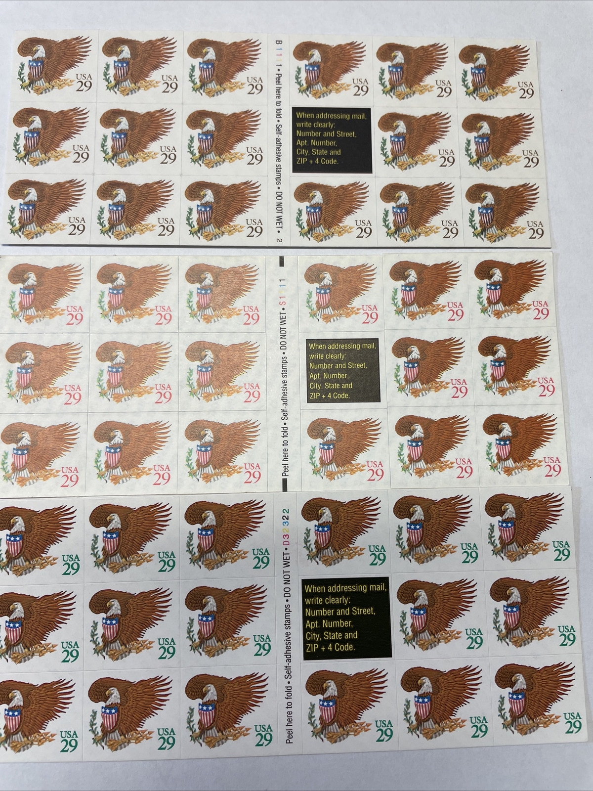 US SCOTT 3 BOOKS OF 17 USA EAGLE & SHIELD STAMPS 29 CENT FACE MNH
