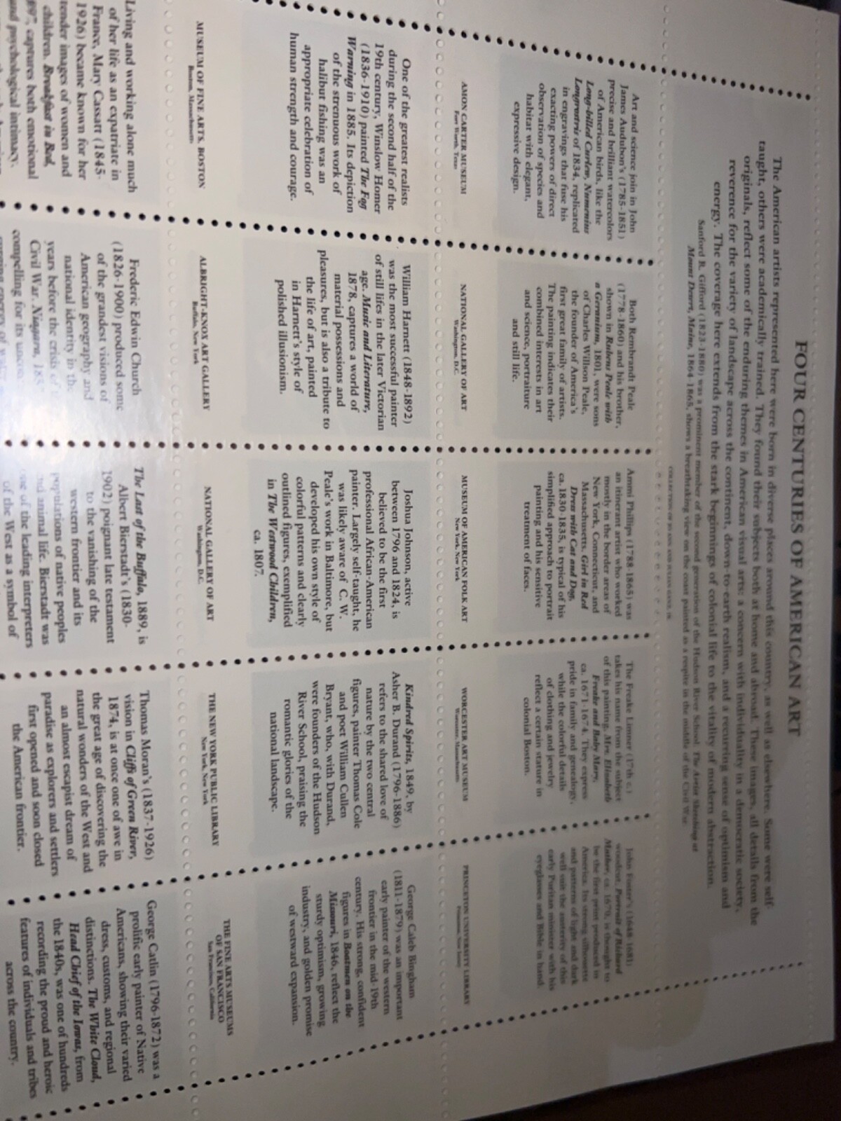 See Photos. US1998 SC 3236 32c Four Centuries of American Art Full Sheet of 20