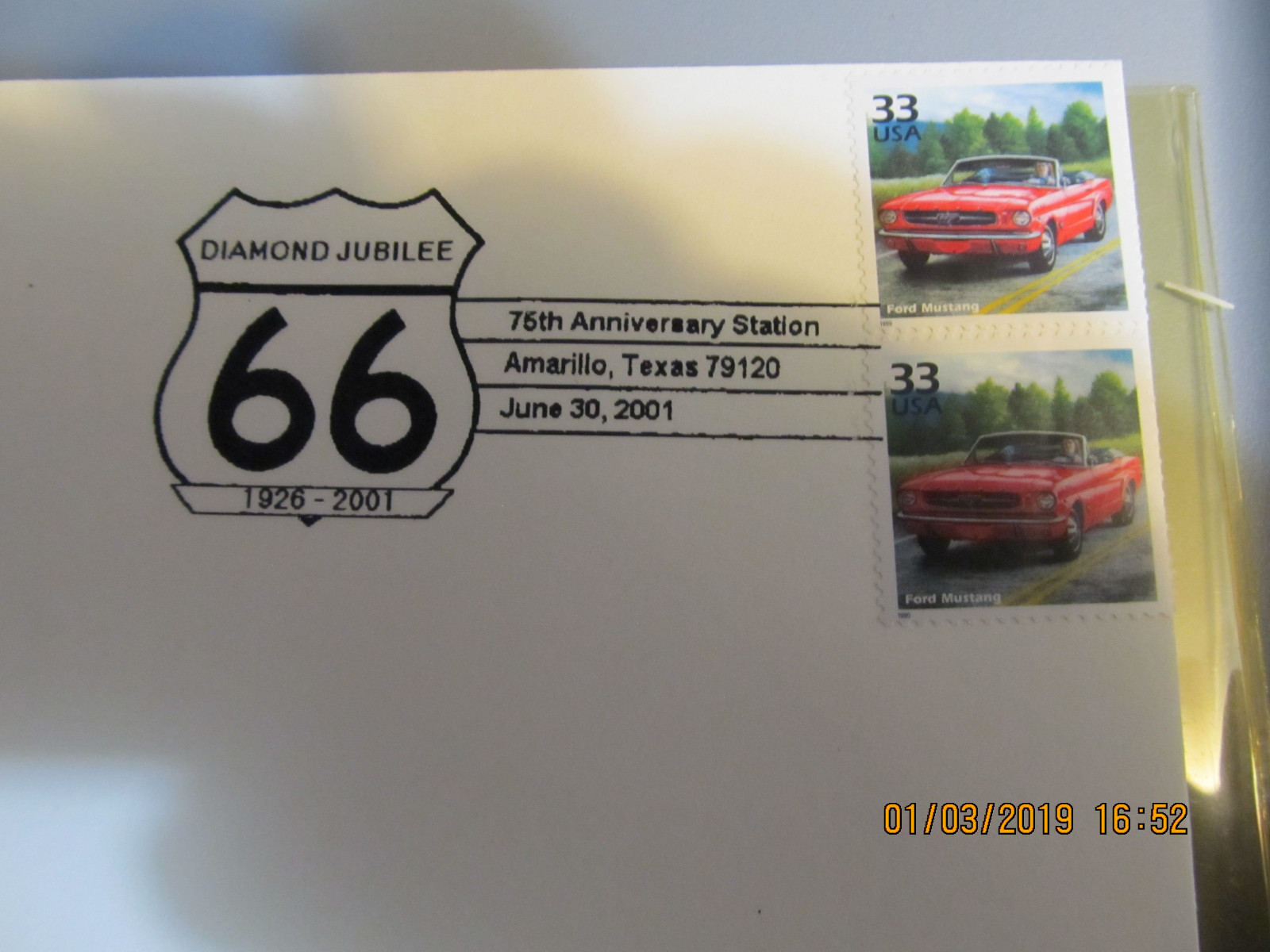 Ford Mustang USPS Diamond Jubilee 66 1926-2001 75th Anniversary Station Texas