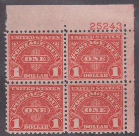 US J87 Postage Due XF NH Plate Block of 4