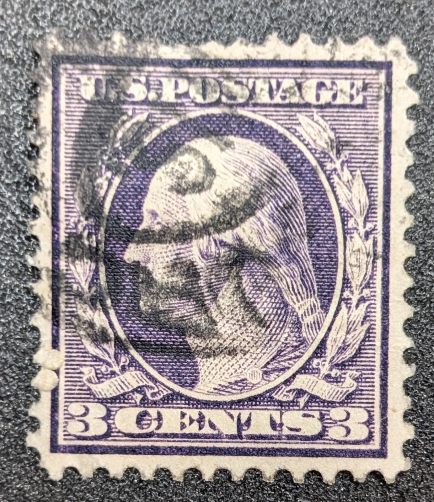 3C Three Cent 1910/1911 U.S. No. 376 Washington Deep Violet Stamp SM-16 Used