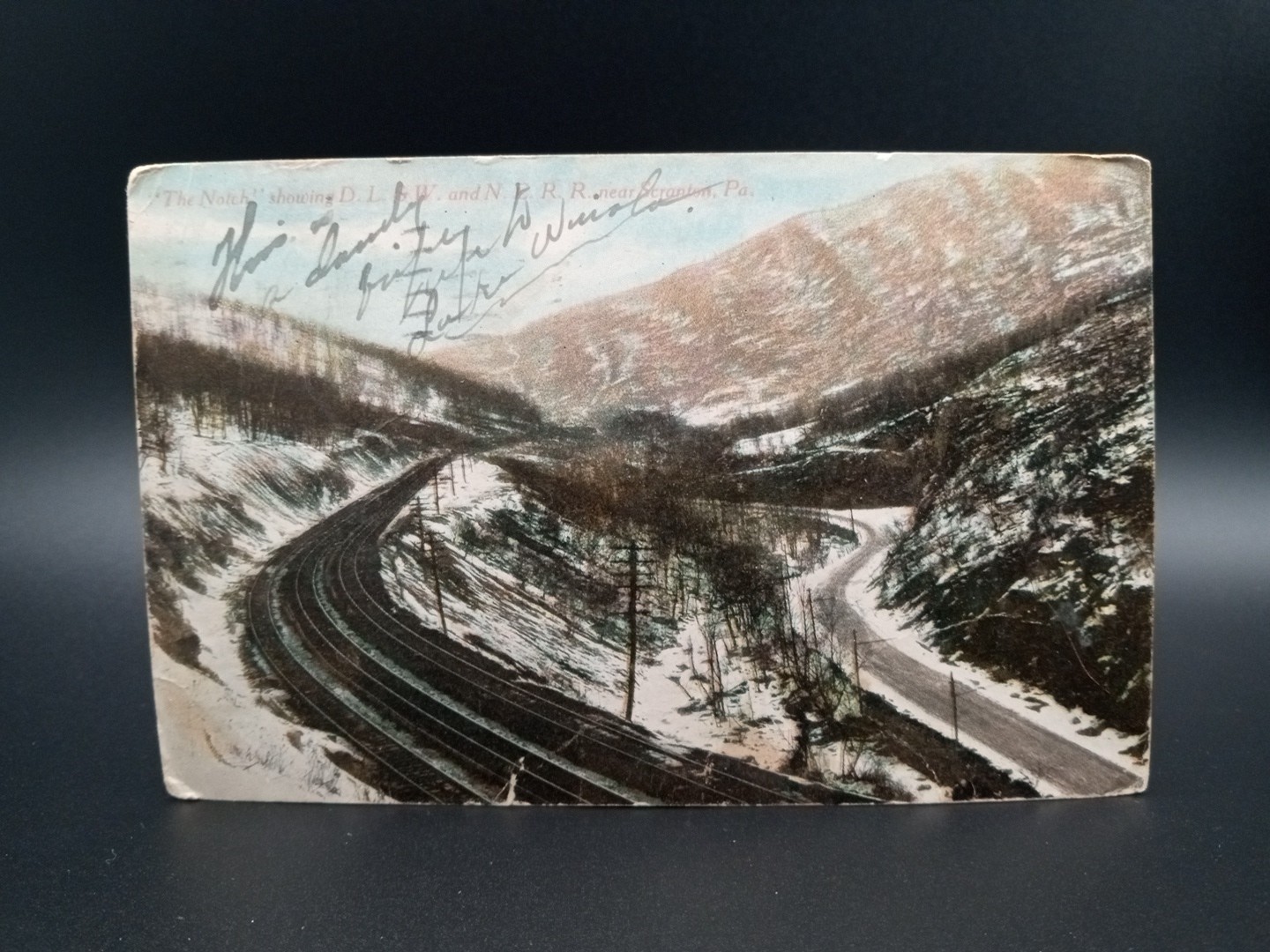 1908 DL&W Railroad “The Notch” Scranton PA Postcard w/ 1¢ Franklin Stamp
