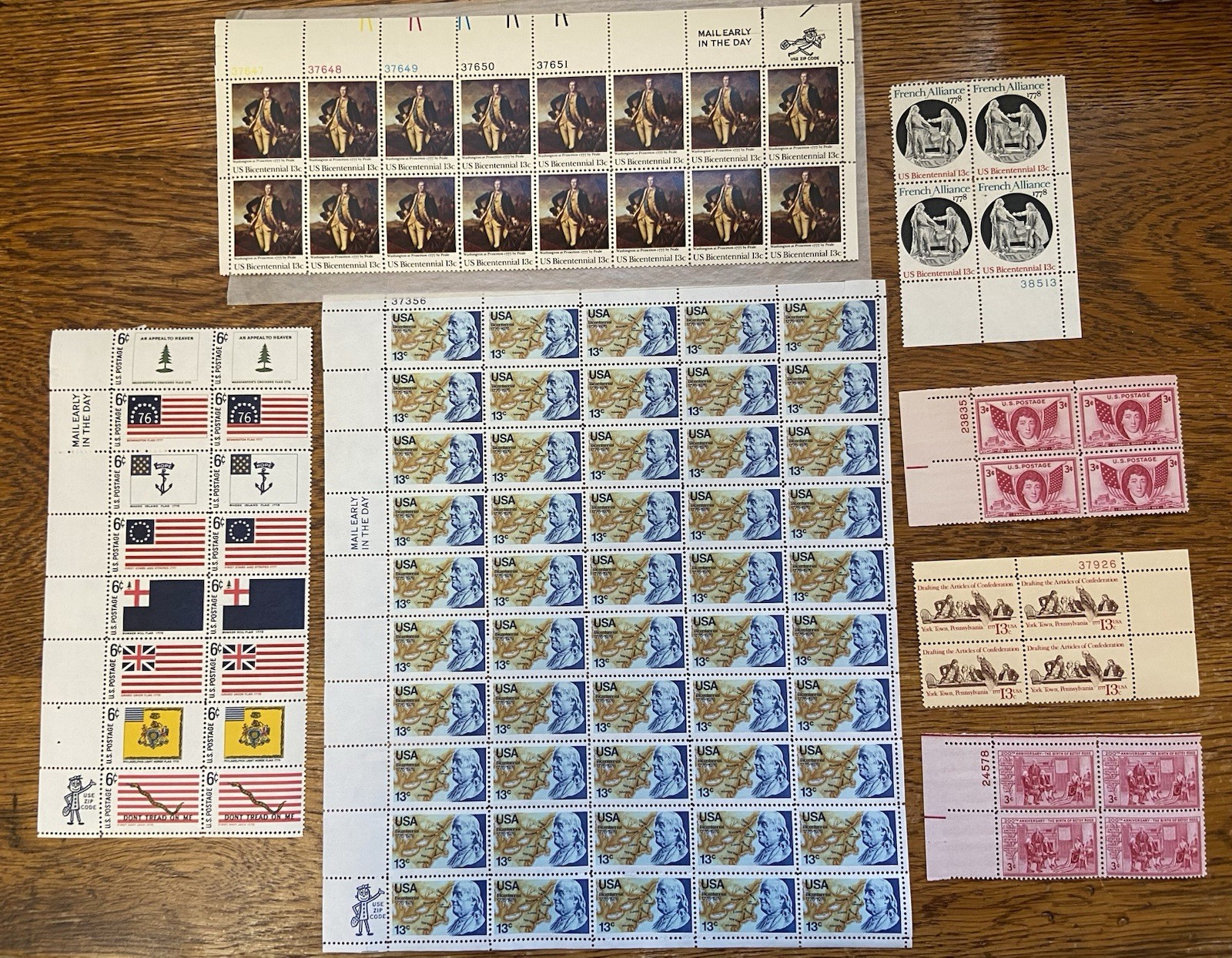 US POSTAGE STAMPS “WASHIGTON&BICENTENNIAL” LOT/7 FULL SHEET & PLATE BLOCKS-MNH