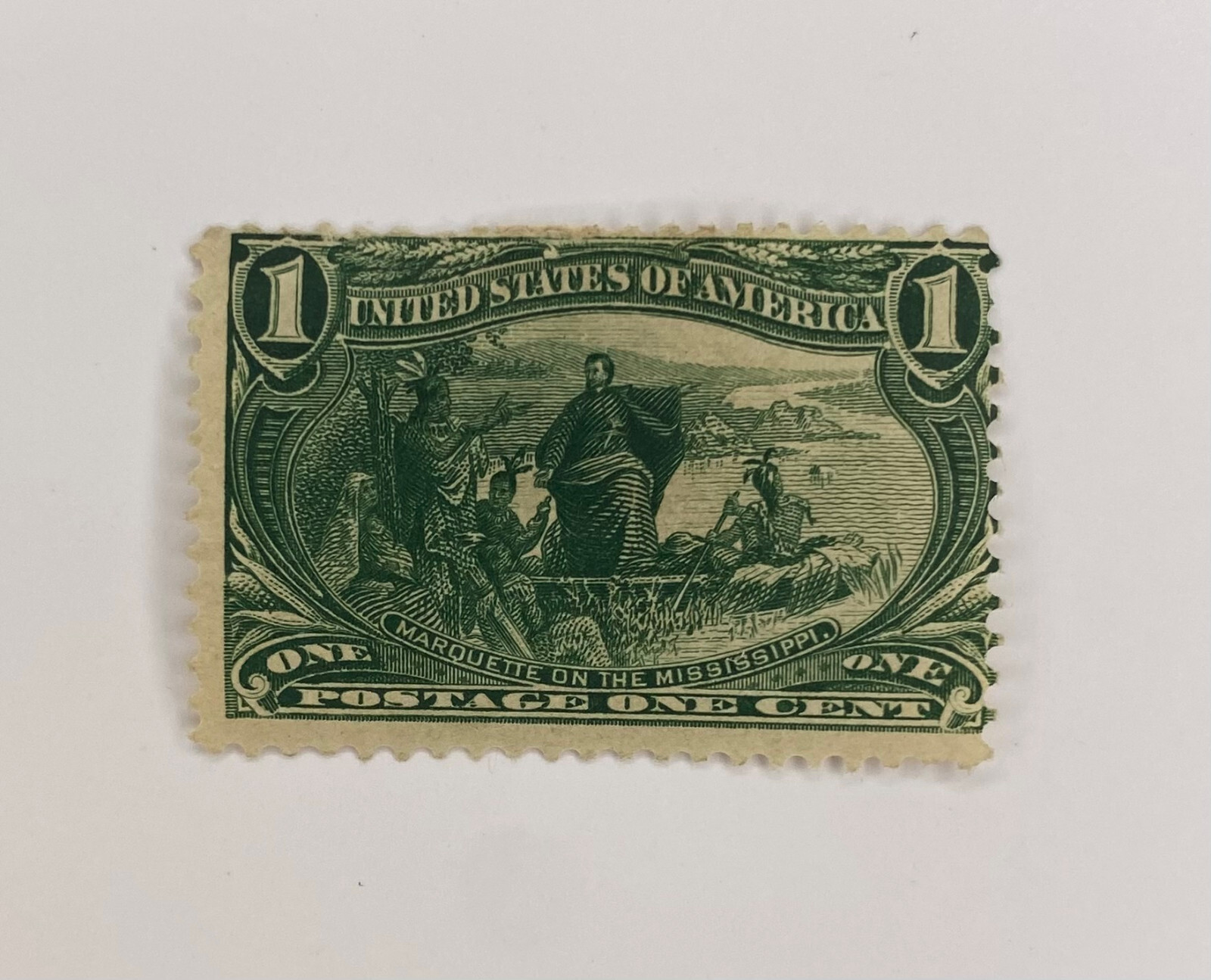 U.S. Marquette on the Mississippi #285 1 cent green stamp 1898 Mint Unused M204