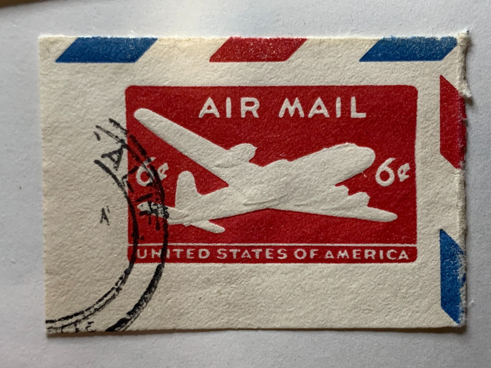 US 1950 #UC18 Air Mail 6c Carmine Skymaster Cut Square Used (3 pcs)