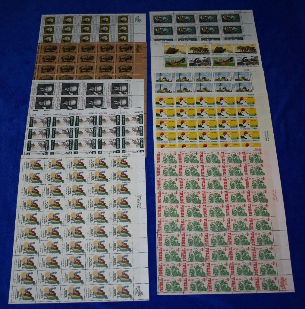 Ten U.S. Postage Full Mint 6 Cent Sheets from the 1960’s Football