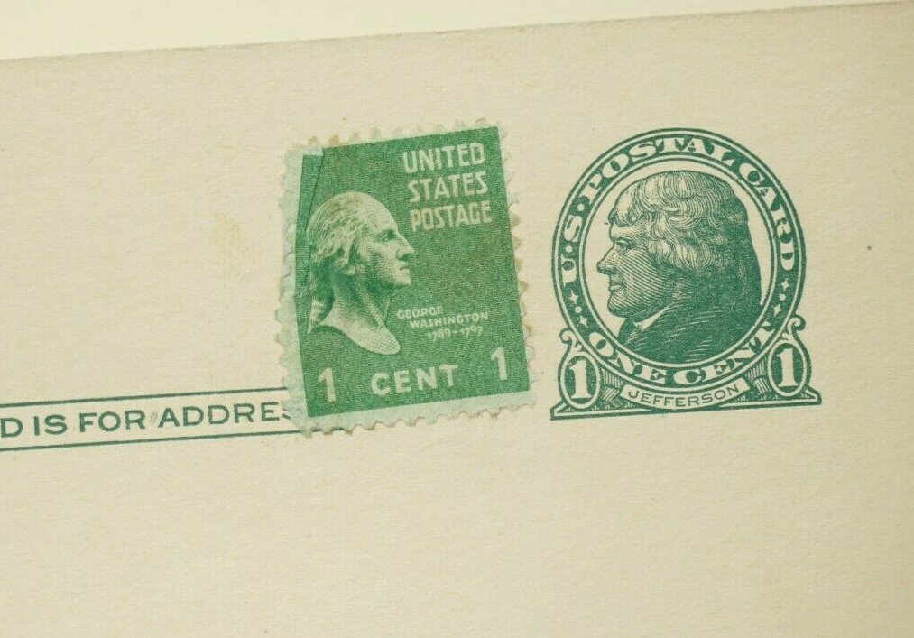 lot of 5 – 1 Cent Green Jefferson Stamp Postcard 2 With 1 cent Washington Stamps