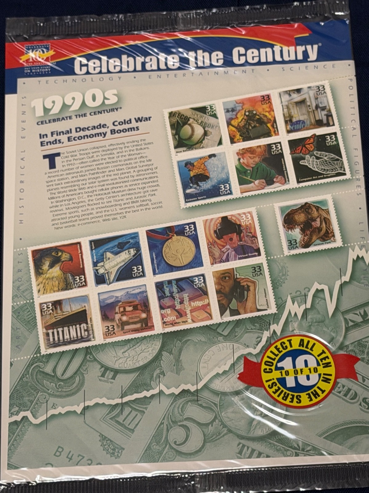 CELEBRATE THE CENTURY 1900-1990. Complete 10 Sheet Set US Stamps USA -unopened