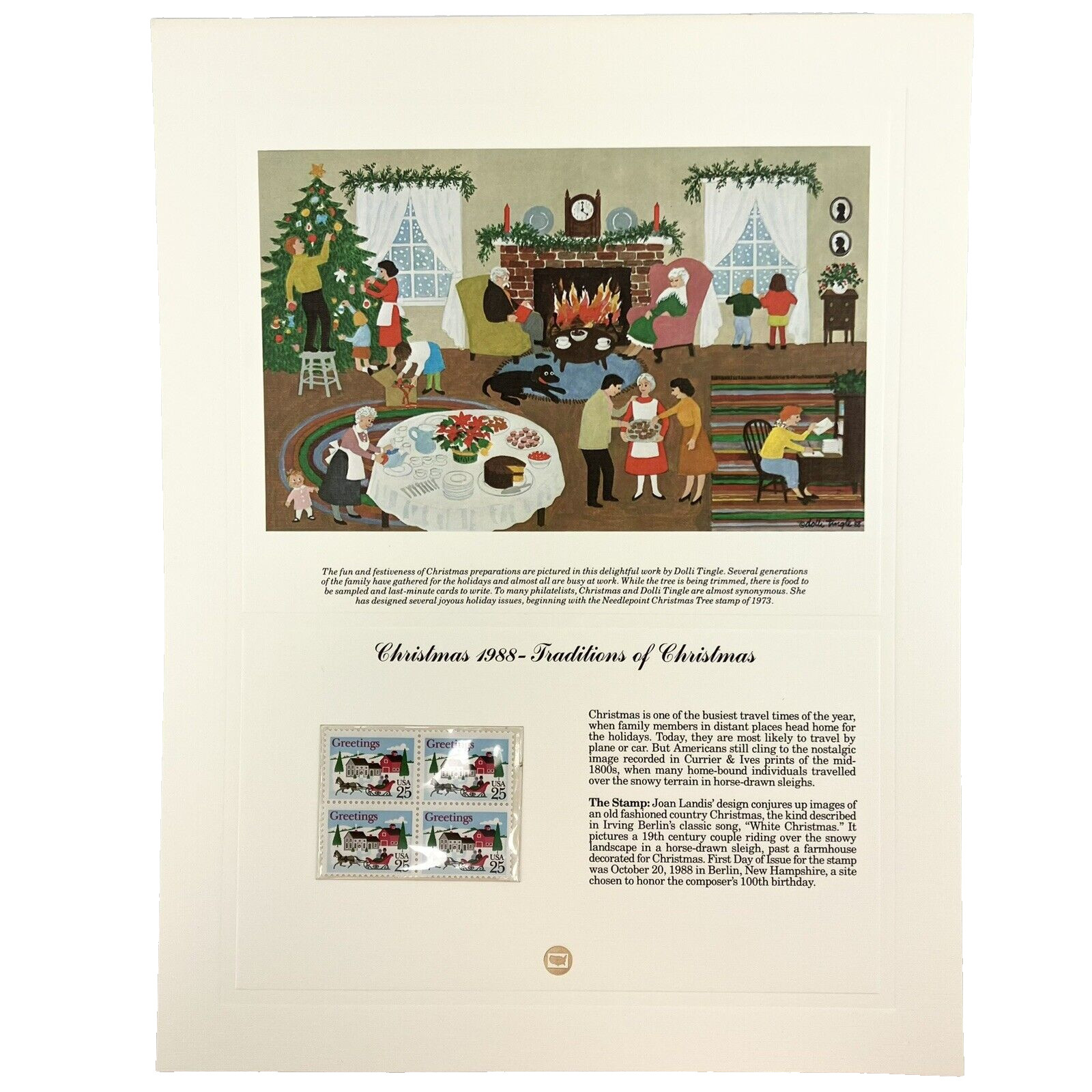Dolli Tingle Traditions Of Christmas Postage Stamp Art USPS Farmable Gift 1988