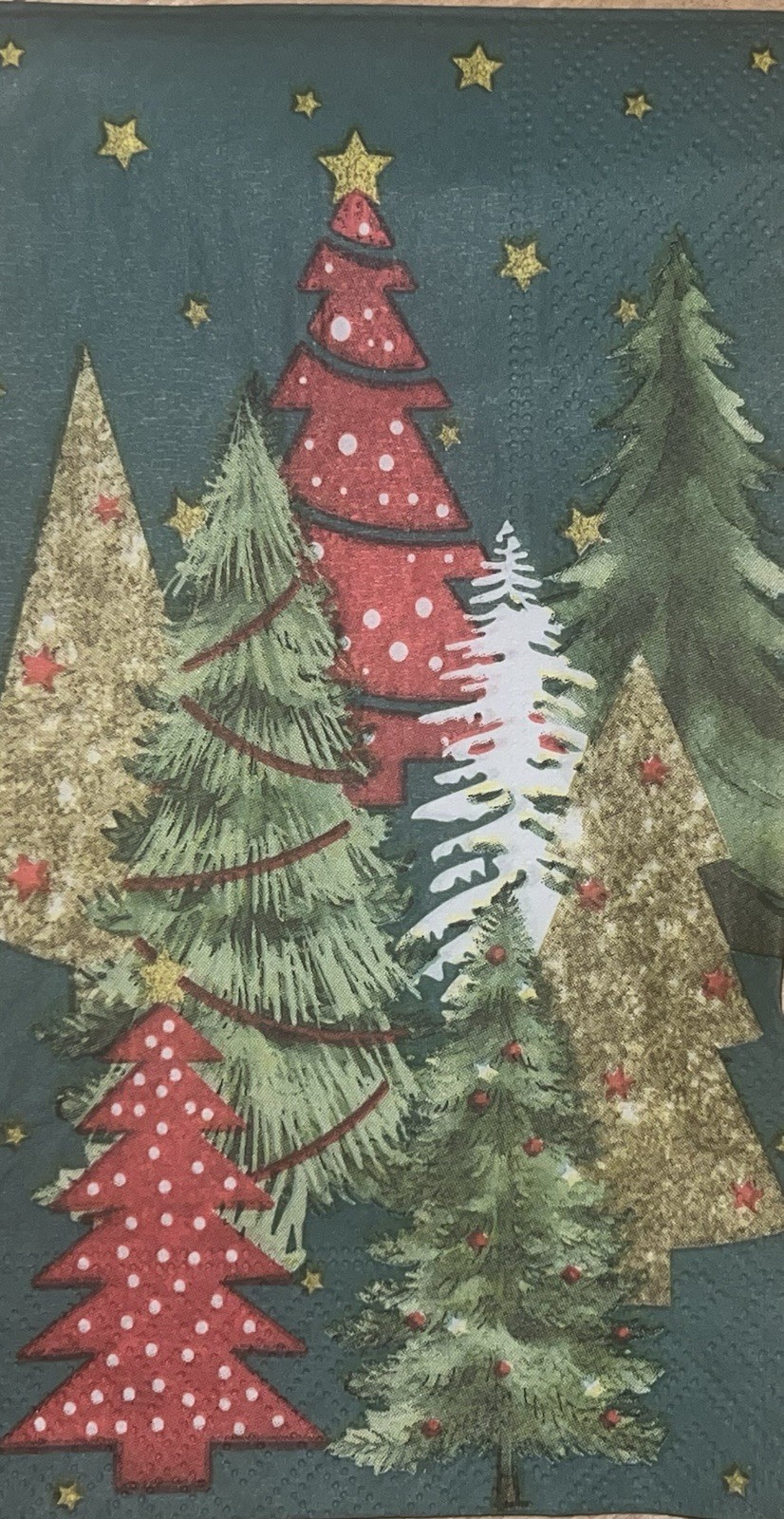 TWO Individual paper dinner Decoupage napkins Christmas Trees &presents Santa