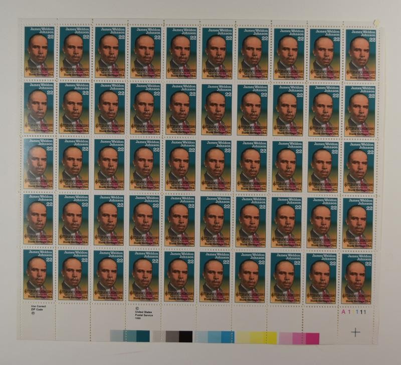 US SCOTT 2371 PANE OF 50 JAMES WELDON JOHNSON STAMPS 22 CENT FACE MNH