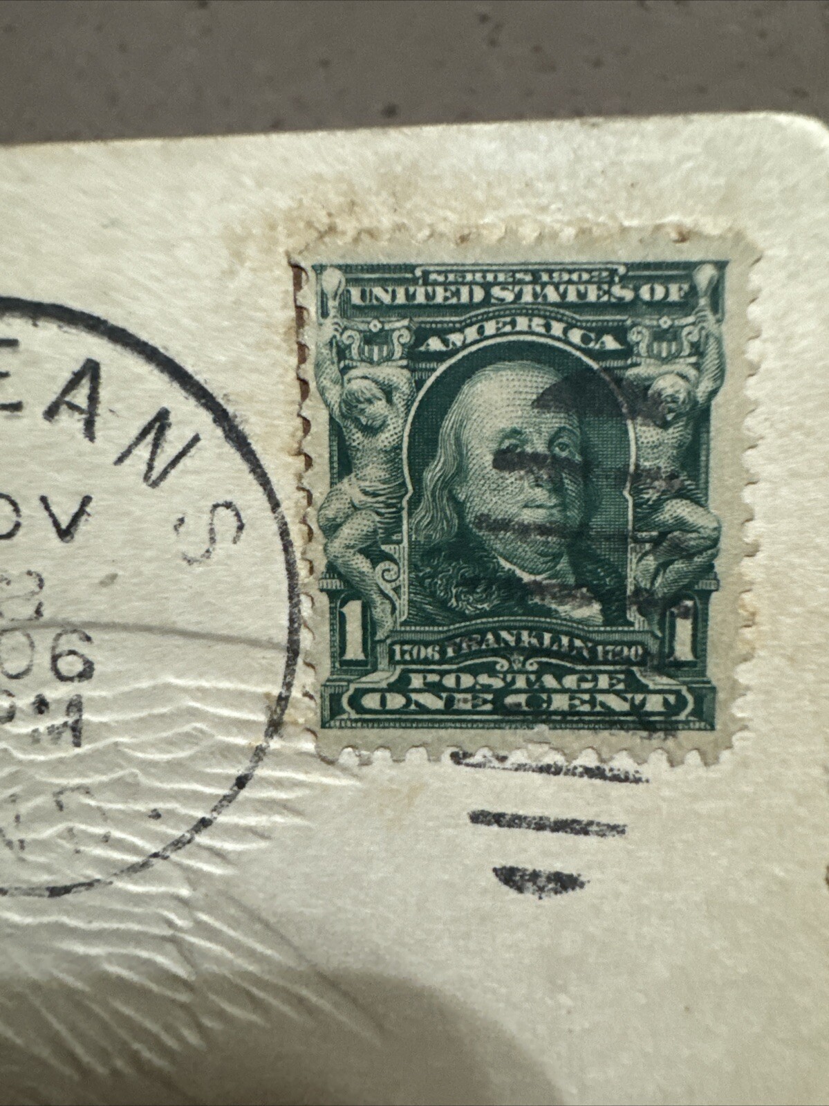 VTG 1706 FRANKLIN 1Cent Stamp POSTAGE Card, Circulated OOAK POSTMARK 1906 Rare