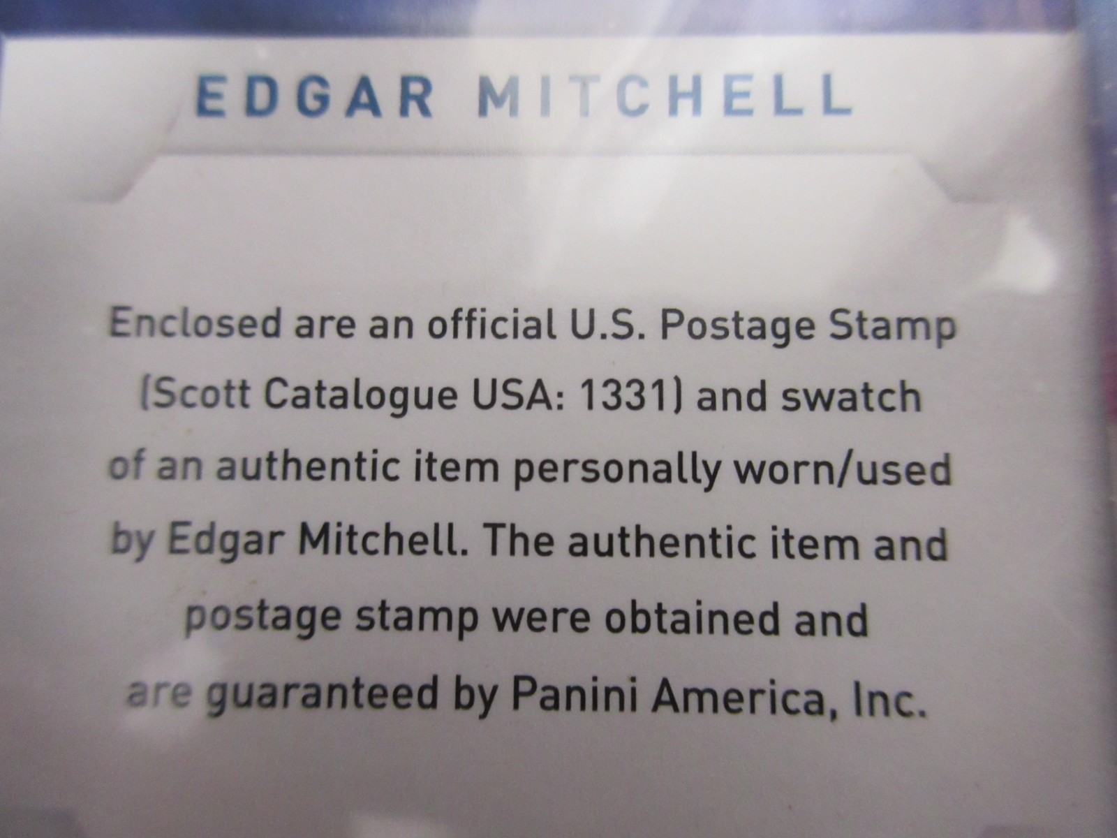 WALT CUNNINGHAM APOLLO 9 2010 PANINI 85c STAMP & WORN RELIC SWATCH CARD, 55/250