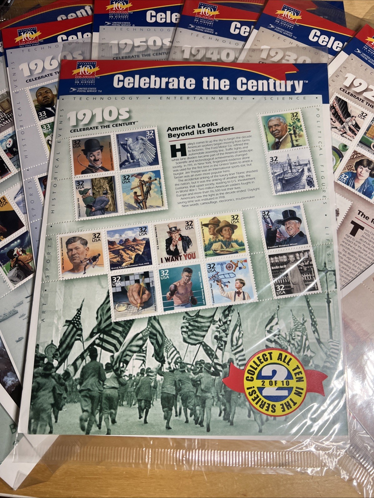 New Sealed CELEBRATE THE CENTURY 1900-1990. Complete 10 Sheet Set US Stamps