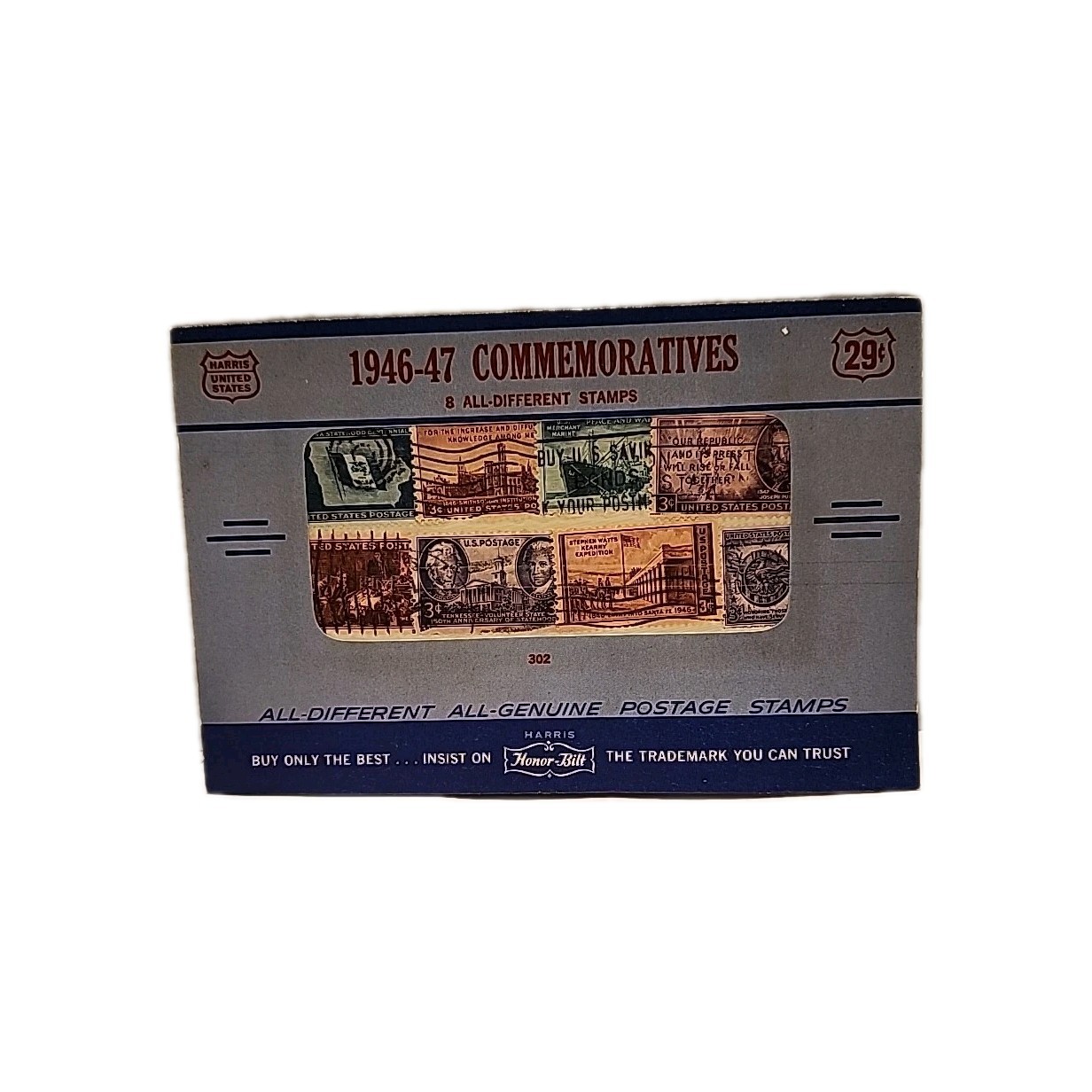 8 U.S. Commemorative Stamps 1946-47 Sealed Harris Honor Bilt Used