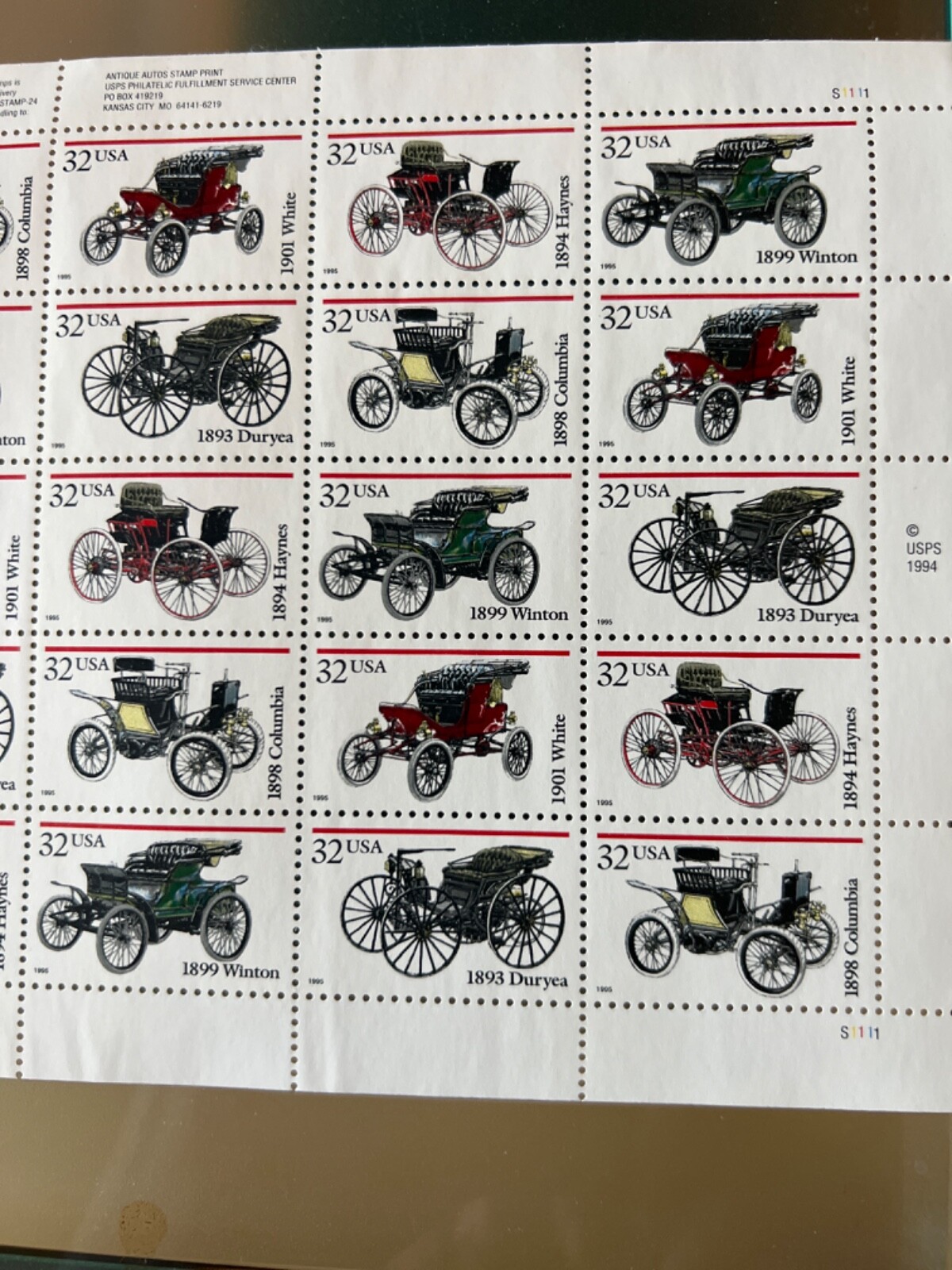 See Photos. Sheet 25 ANTIQUE AUTOS 32¢ US Postage Stamps. # 3019-3023