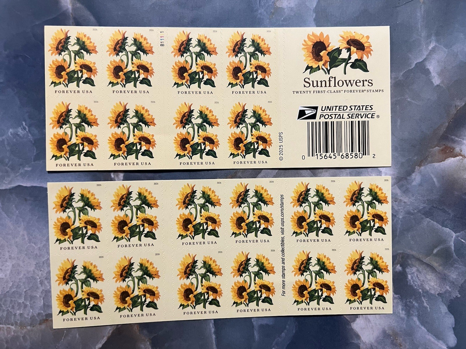 USPS TWO (2) Sunflower 🌻 Booklet of 40 Forever Stamps