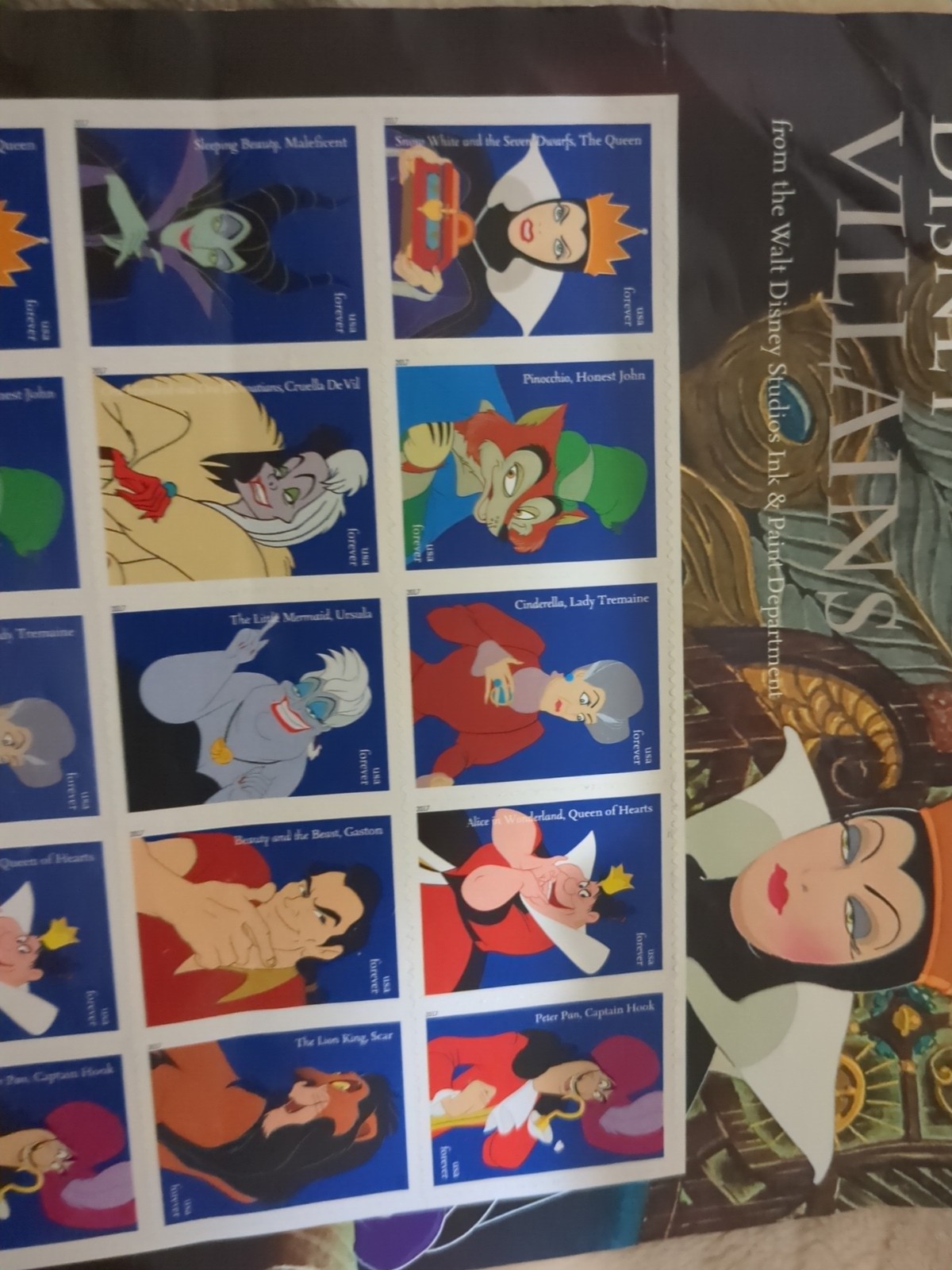 2017 USPS SHEET OF 20 FIRST CLASS FOREVER STAMPS Disney Villains