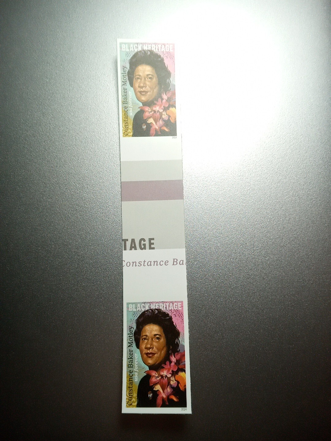USA 2024 Sc #5830a 4ever CONSTANCE BAKER MOTLEY Imperf/NDC Gutter pair Mint