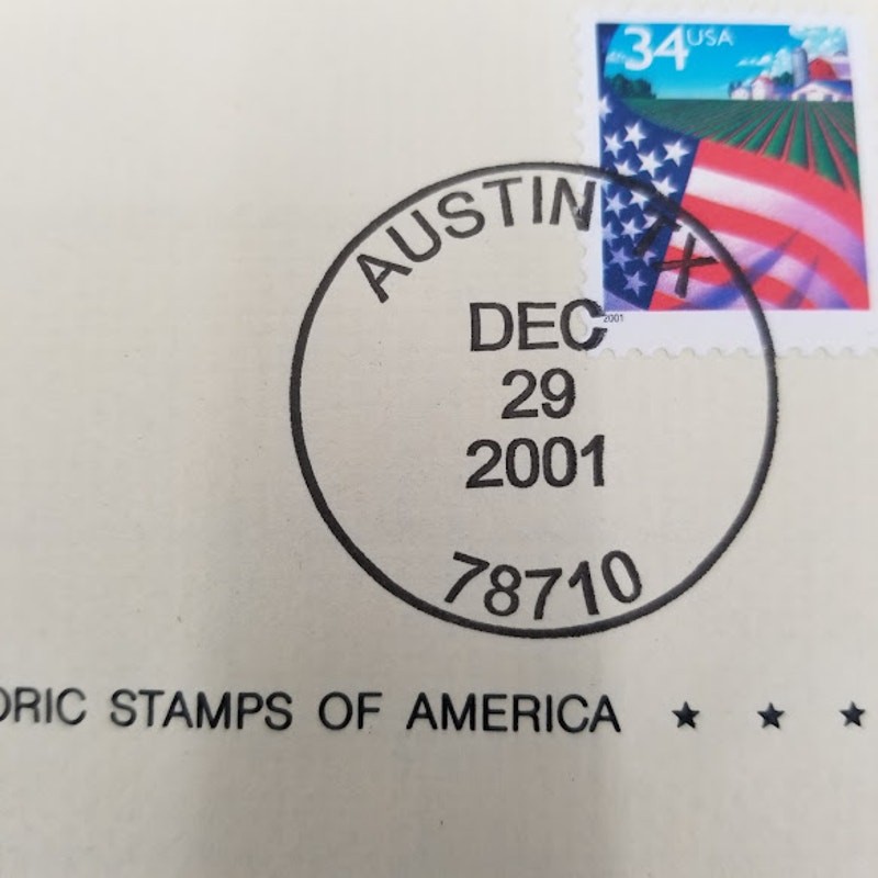 Austin Texas American Flag Stamp Lone Star Stamp Vintage 2001 December 29