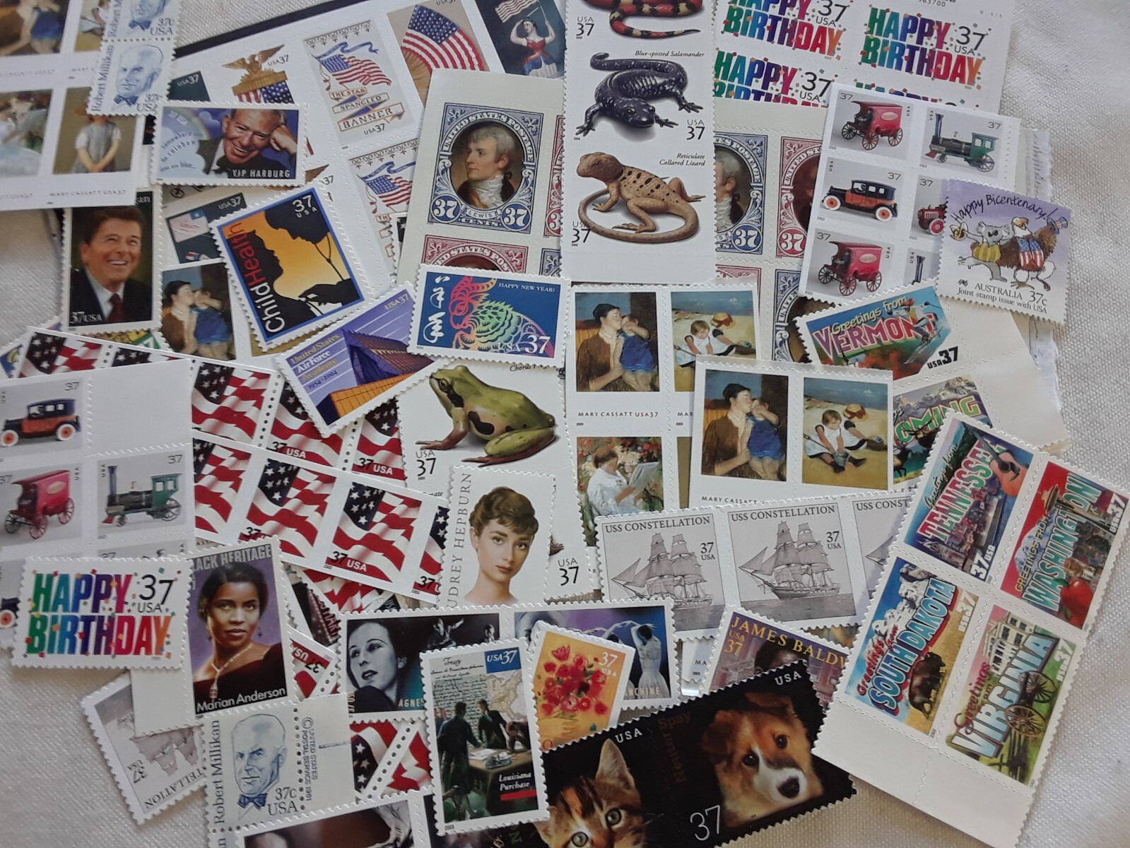 Usable 60 of Multiples & Strips & Singles of 37¢ US Postage Stamps USA FV $22.20