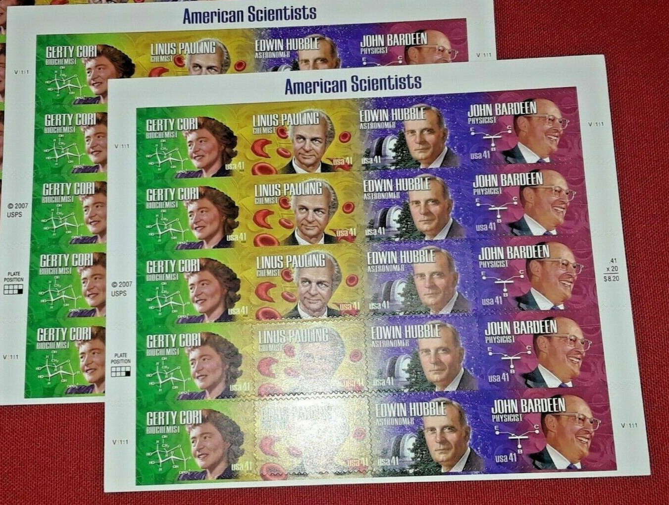 Three Sheets x 20 = 60 Of AMERICAN SCIENTISTS 41¢ US Postage Stamps # 4224-4227