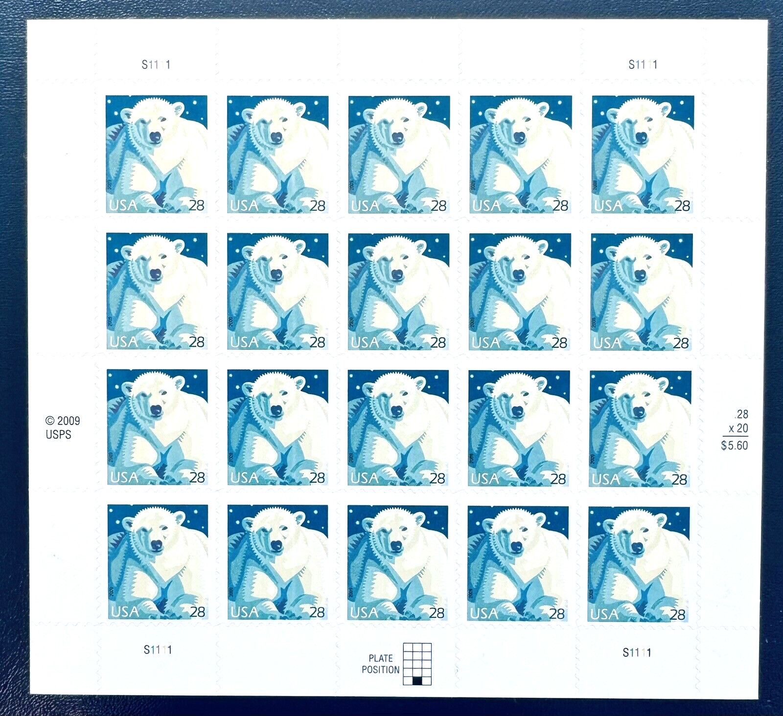 SoCo Stamps US Scott #4387 -2009 POLAR BEAR 28¢ sheet Mint Never Hinged