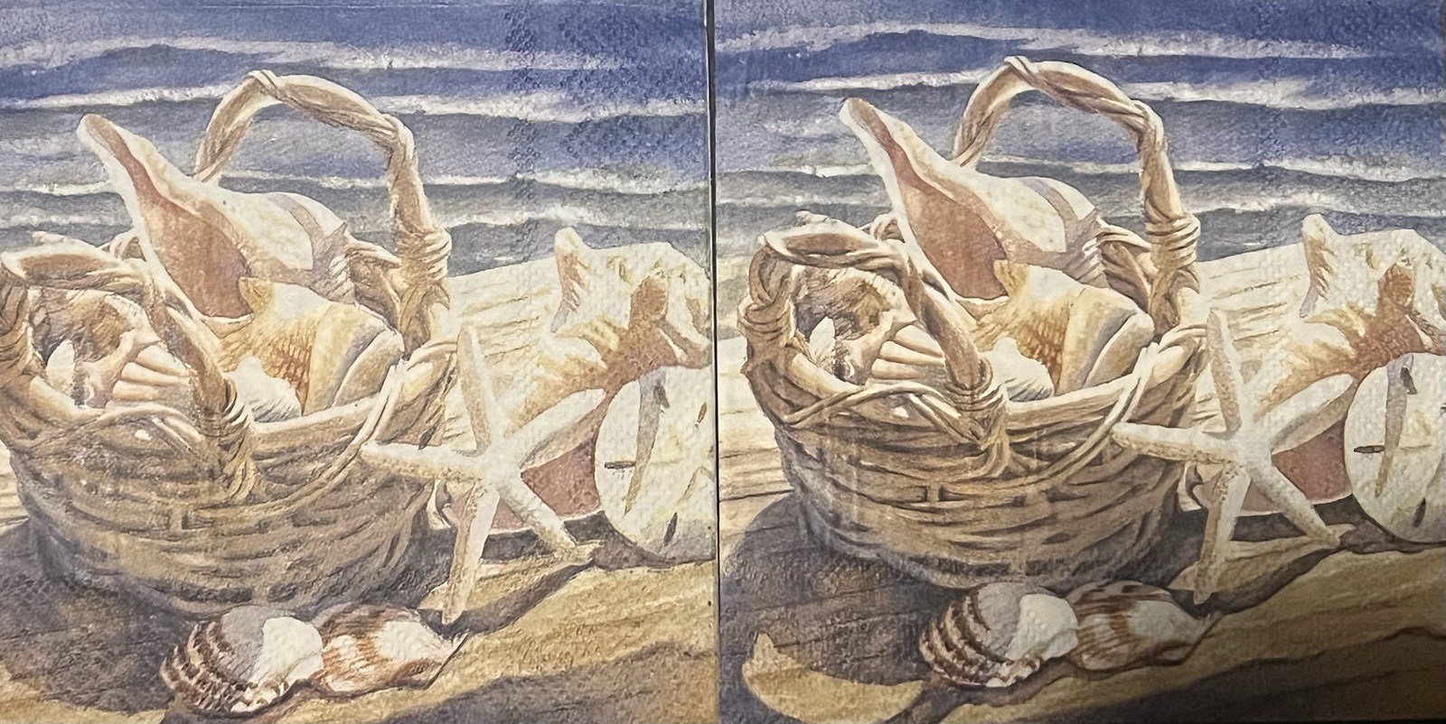 Three Individual Decoupage Beverage Napkin Blue Nautical Sea Shells Starfish 5”