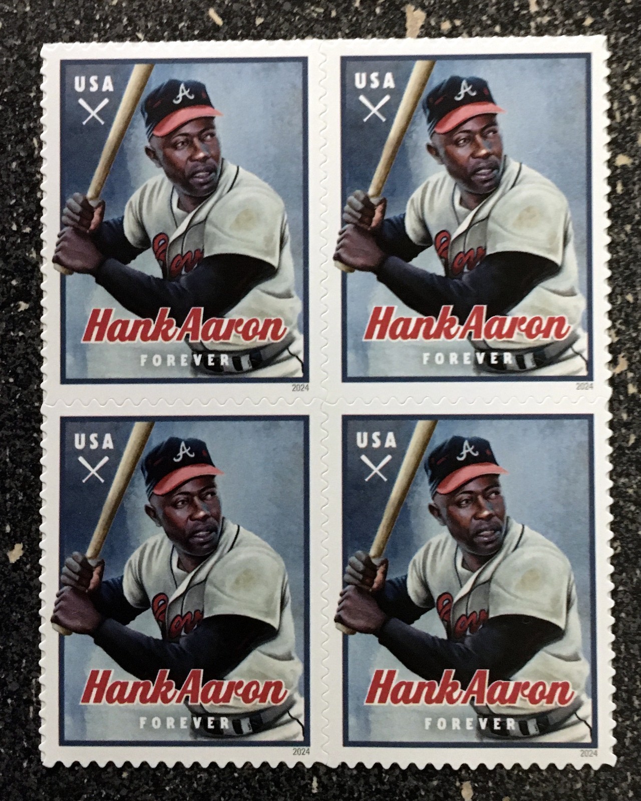 2024USA #5908 Forever Hank Aaron – Block of 4 mint baseball