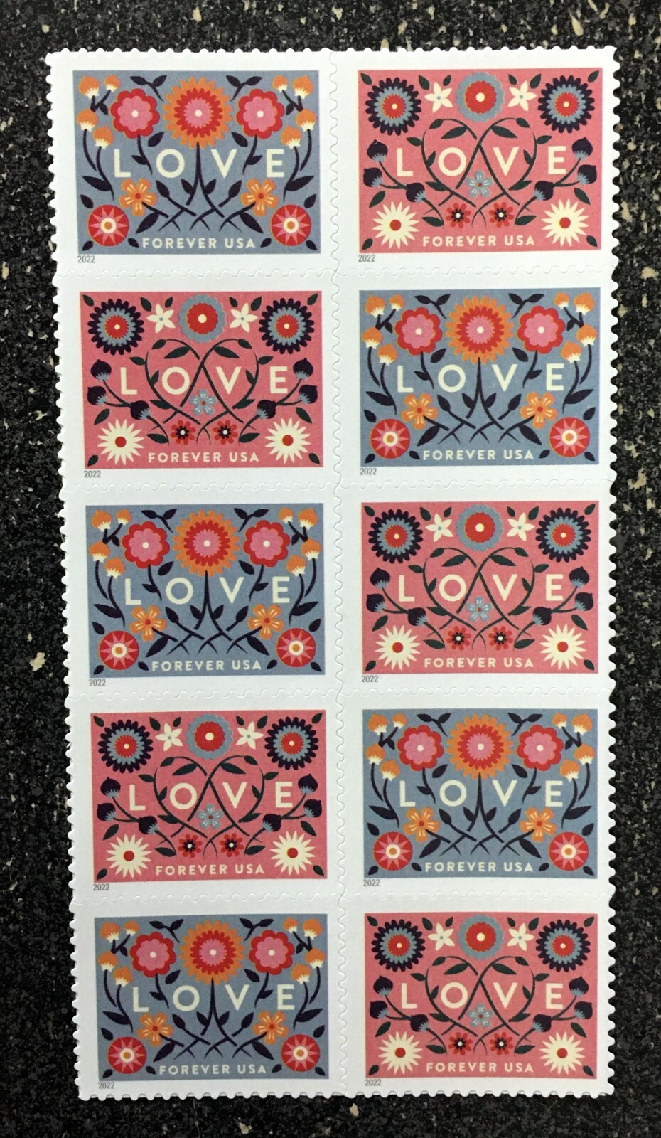 2022USA #5660-5661 Forever Love Series – Block of 10 Mint Stamps From Sheet