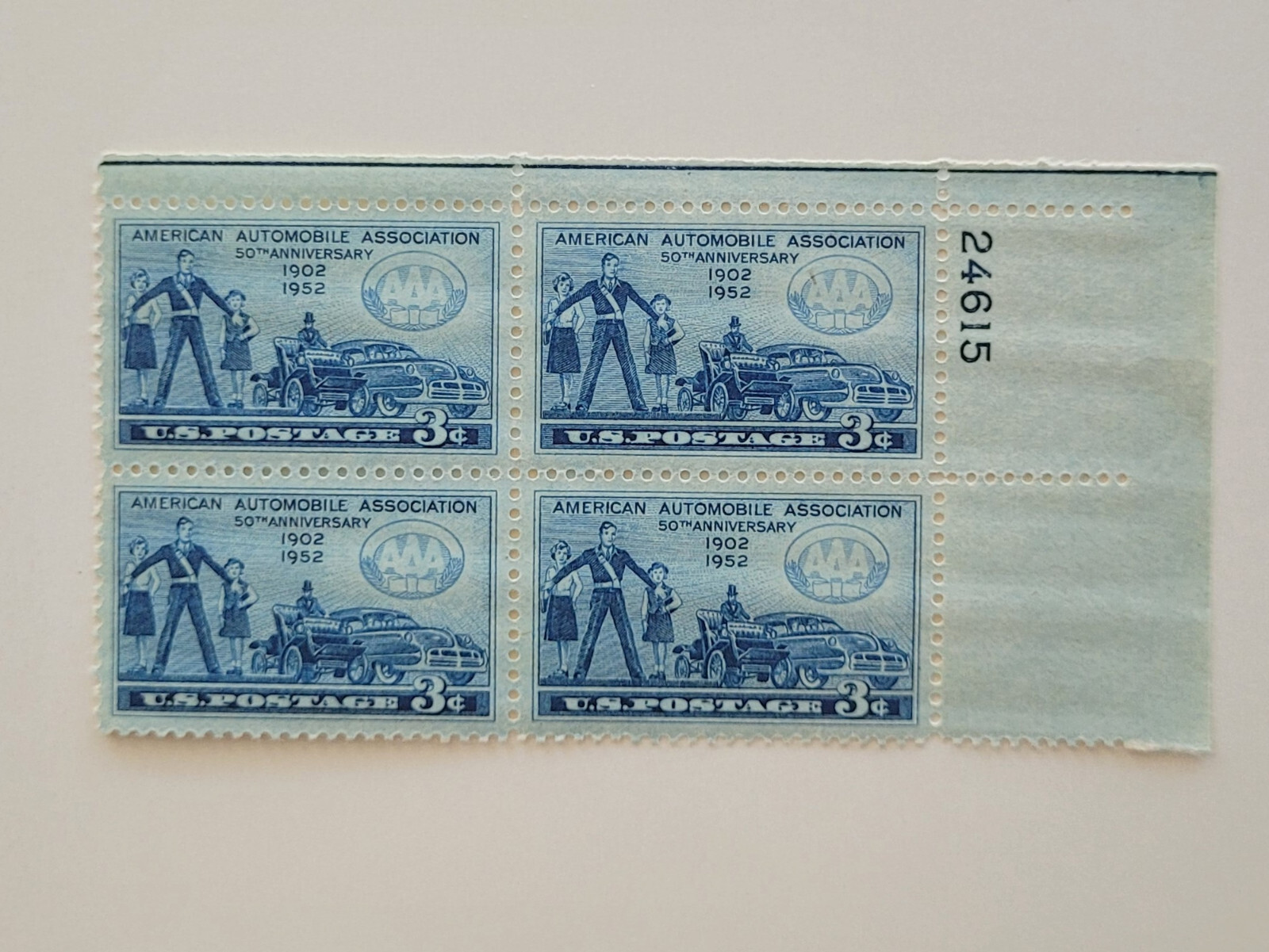 1952 US Stamps American Automobile Association 3c Block of 4 Scott #1007 MNH OG