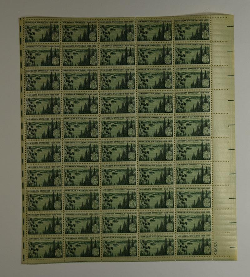 US SCOTT 1106 PANE OF 50 MINNESOTA STATEHOOD STAMPS 3 CENT FACE MNH