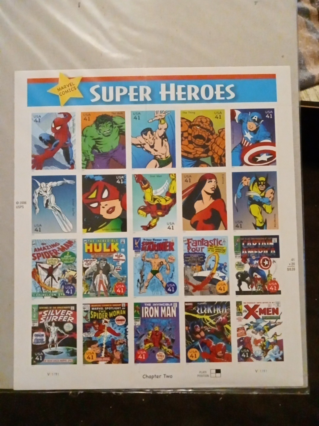 Super Heroes Postage Stamp, sheet of 20 stamps, Scott #4159 Full Sheet, MNH