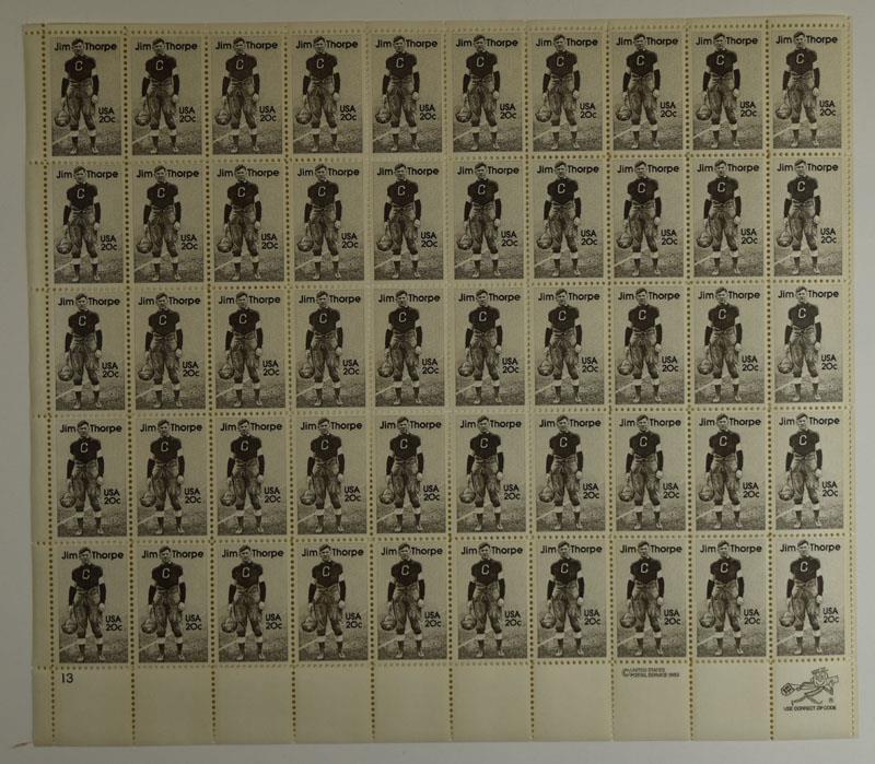 US SCOTT 2089 SHEET OF 50 JIM THORPE STAMPS 20 CENT FACE MNH