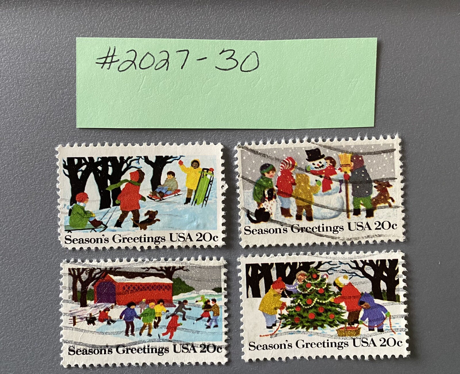 US stamps 20c seasons greetings 1982 #2027-30 Set of 4, used off paper