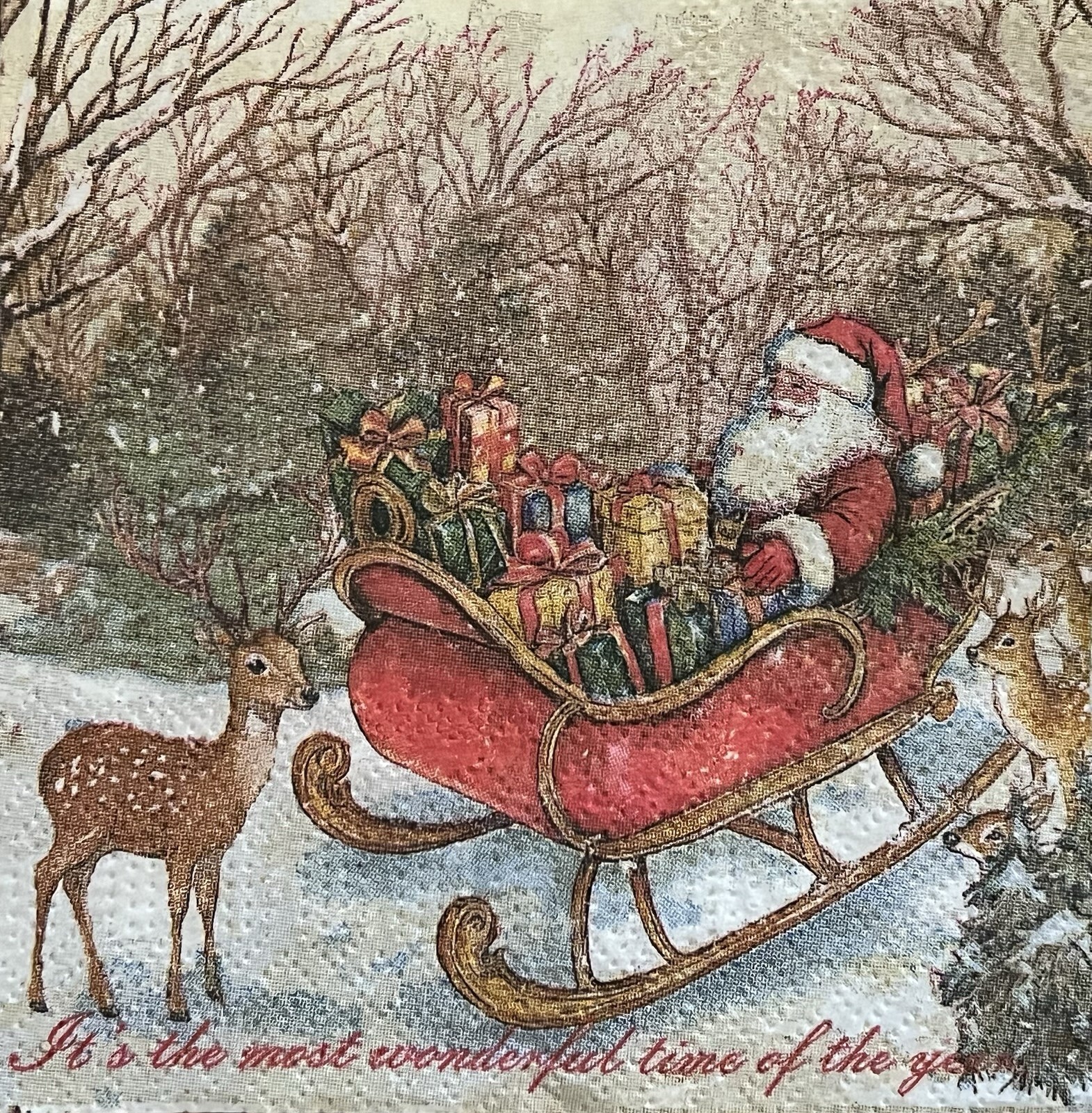 FOUR Paper BEVERAGE Decoupage Art Craft Napkins Christmas Truck/sleigh/Santa 5×5