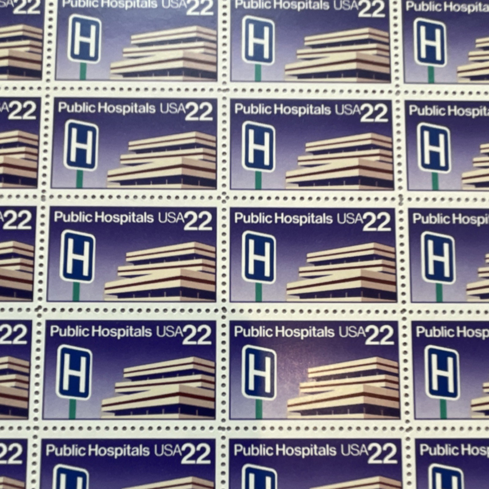 US Public Hospitals USA 22c Postage Stamp Full Sheet MNH Blue /White Scott# 2210