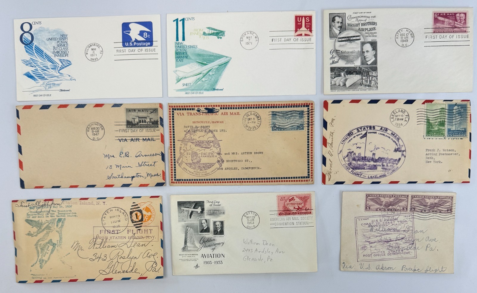 9 Vintage US Aviation and Airmail First Day Covers and Flight Covers 1932–1971