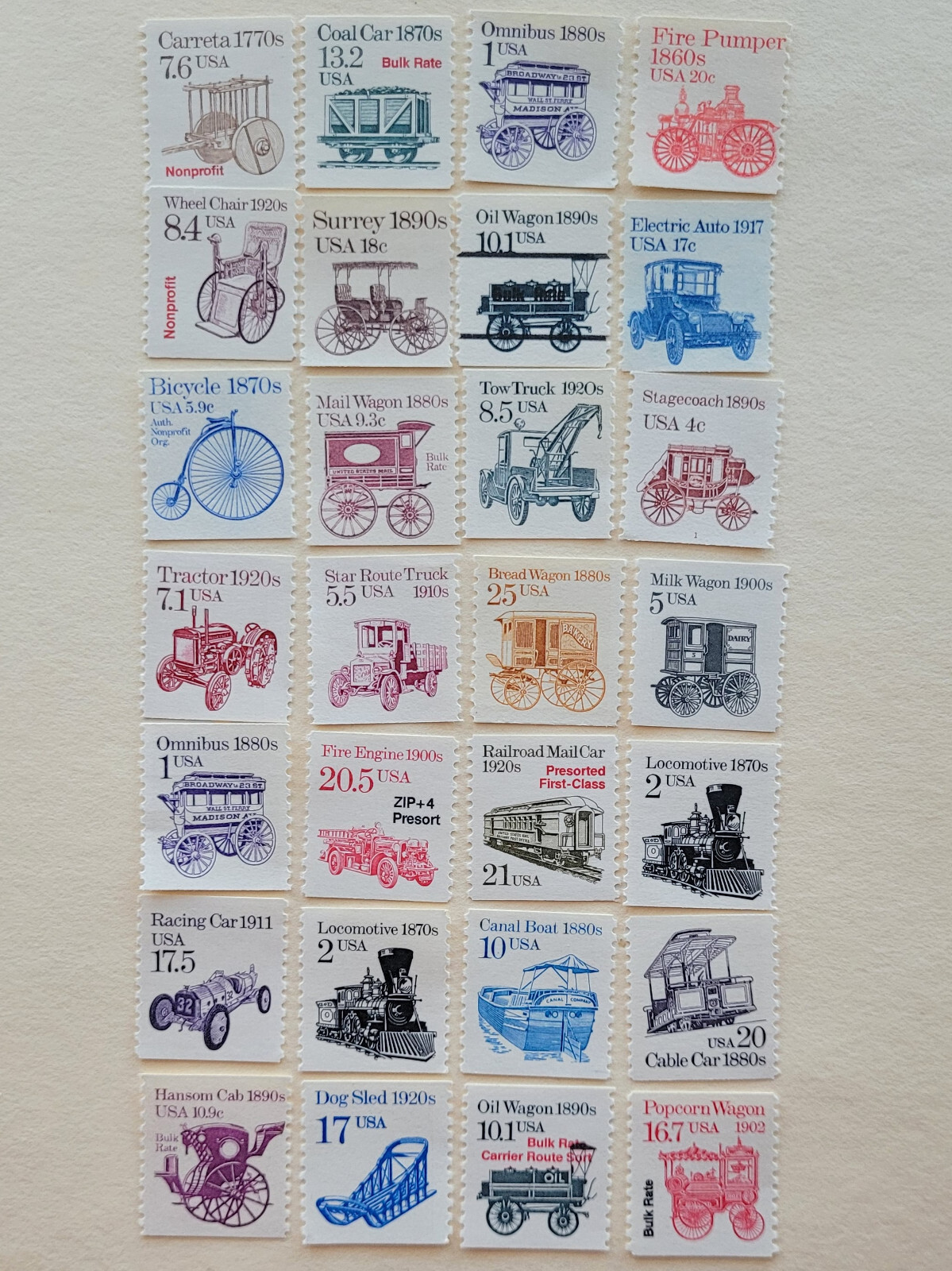 Set of 28 US Stamps Cog Railway Transportation Coil Sc # 2135 2225 2125 2129 MNH