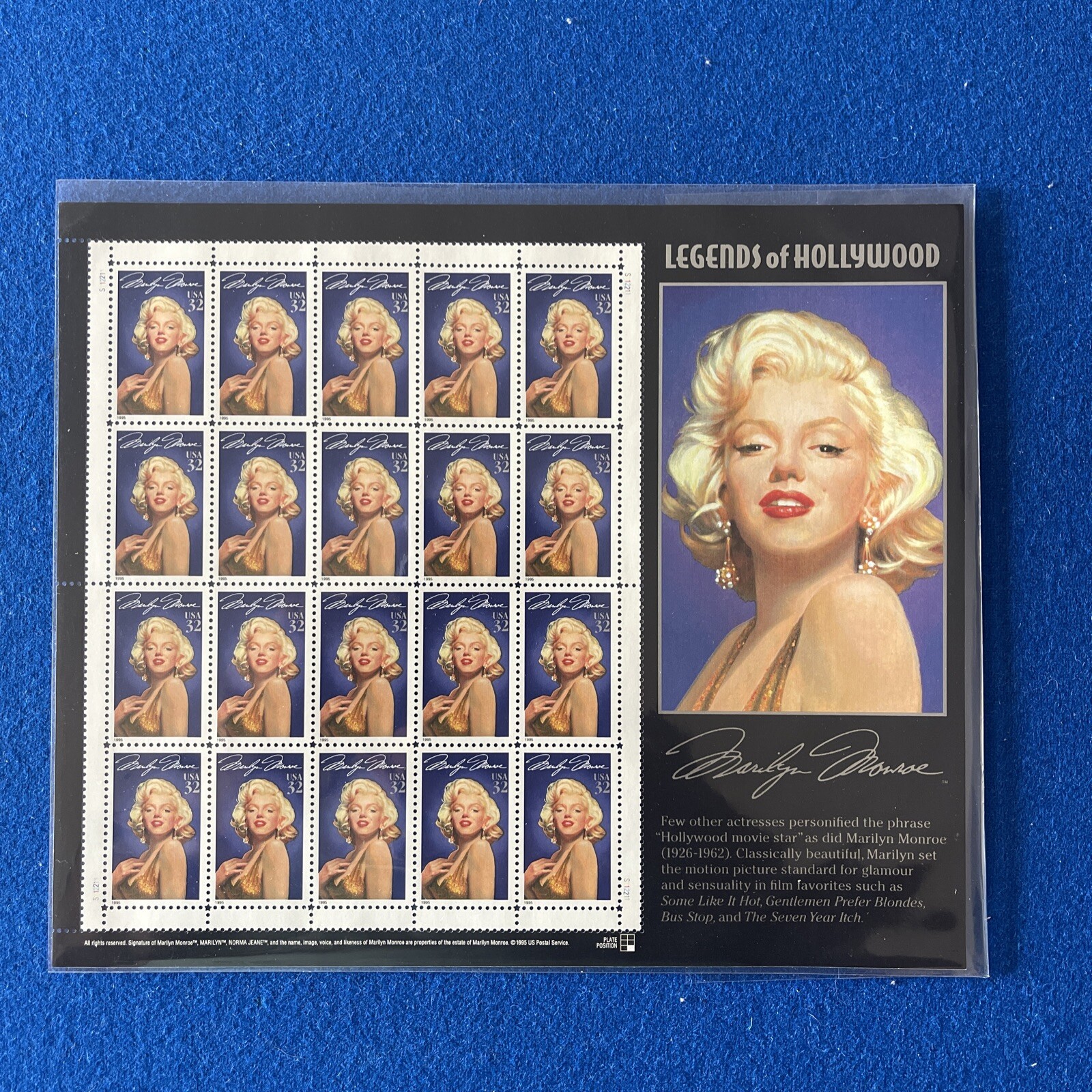 US SCOTT 2967 SHEET OF 20 MARILYN MONROE 32 CENT FACE MNH