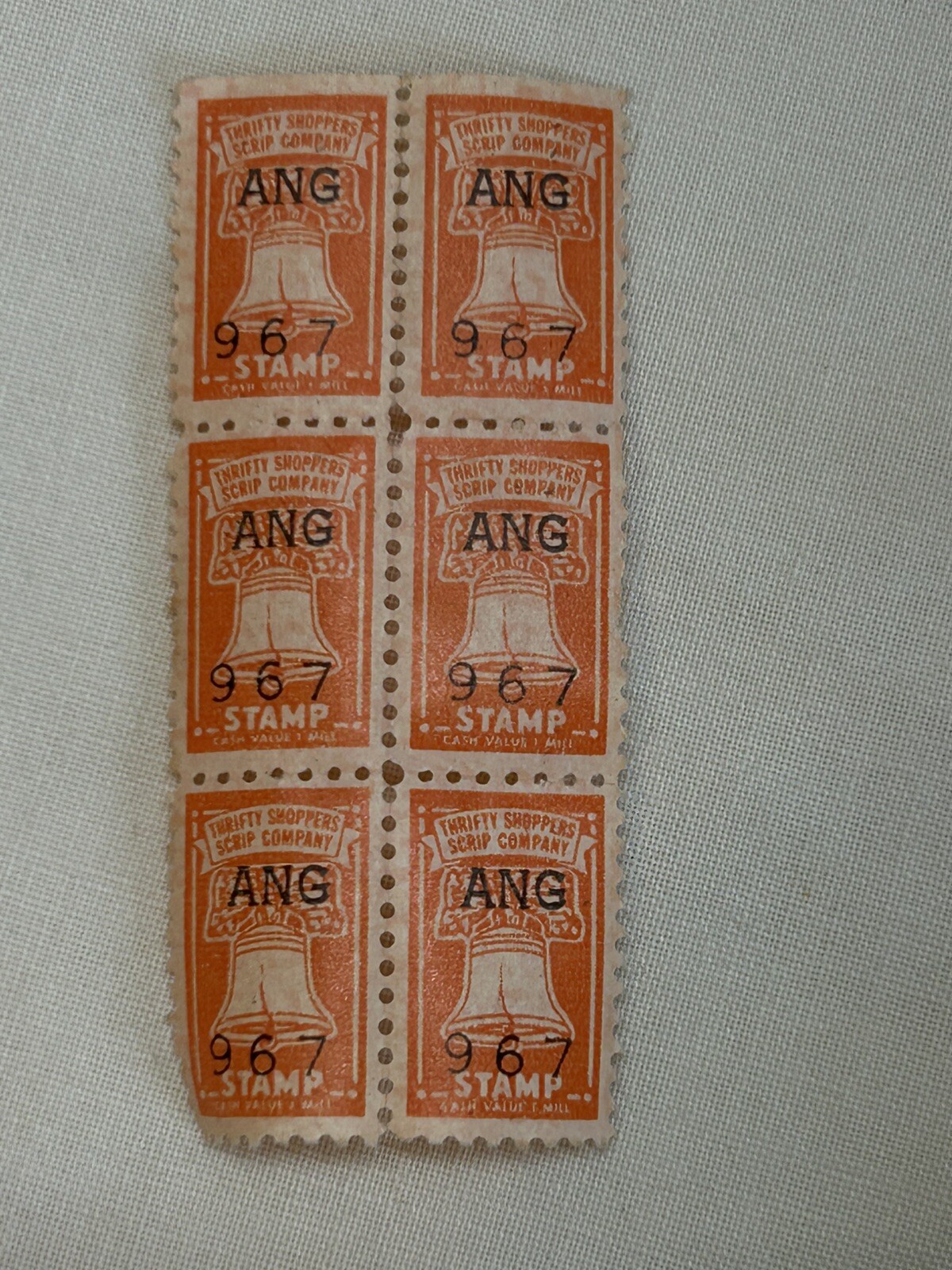 Lot of 6 Orange Bell Gift Stamps No # 967 ANG Thrifty Shopper Script company