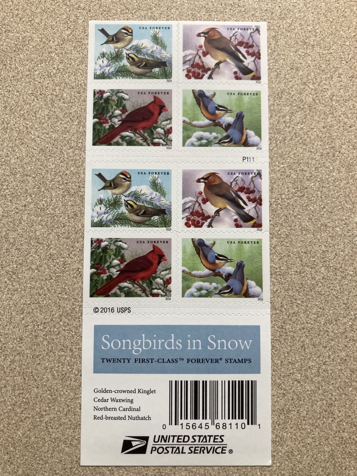 Book of 20 Forever Stamps – Songbirds in Snow