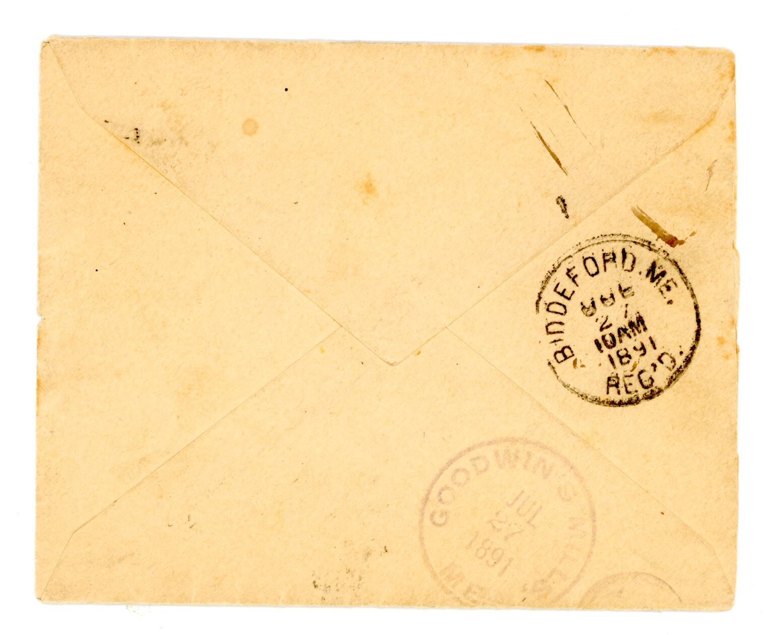 1891 Handwritten letter Red 2 cent Stamp Saco Goodwins Mills ME Ethel M Roberts
