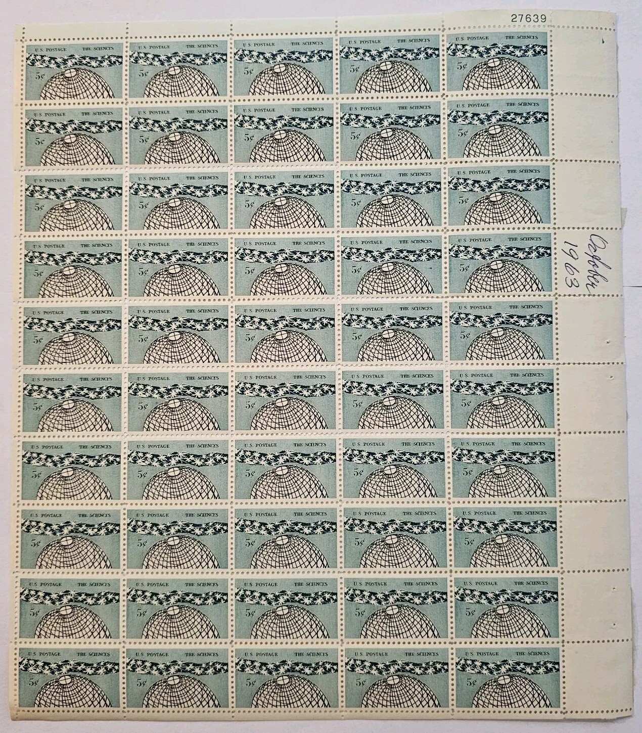 Stamp US Postage 5c 5 Cent Sheet OF 50 Stamps The Sciences 1963