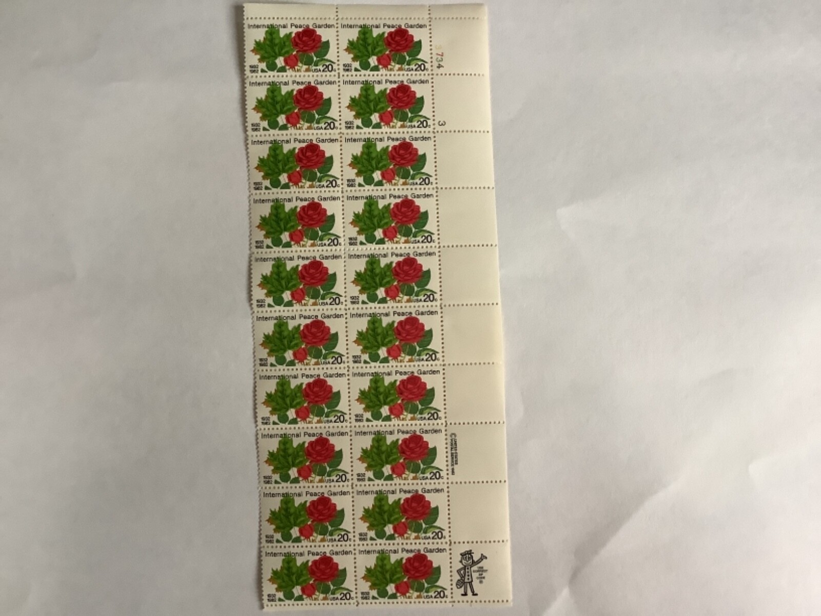 Stamps, International Peace Garden twenty 20 cent, Scott catalog #2014