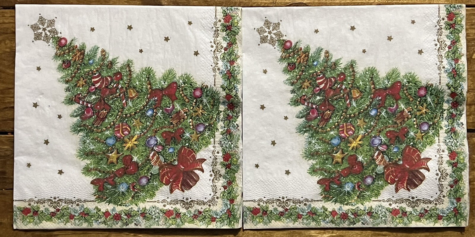 TWO Paper LUNCHEON Decoupage Art Craft Napkins – CHRISTMAS TREES Antique