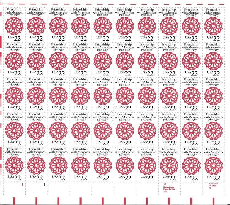 US SCOTT 2349 PANE OF 50 FRIENDSHIP WITH MOROCCO STAMPS 22 CENT FACE MNH