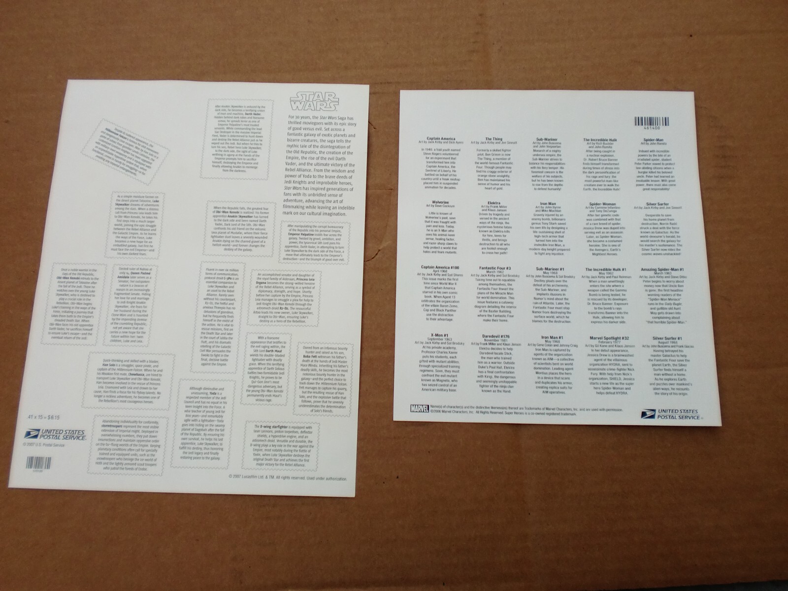 United States 41¢ Star Wars Marvel Comics Super Heroes Postage Stamp Full Sheet