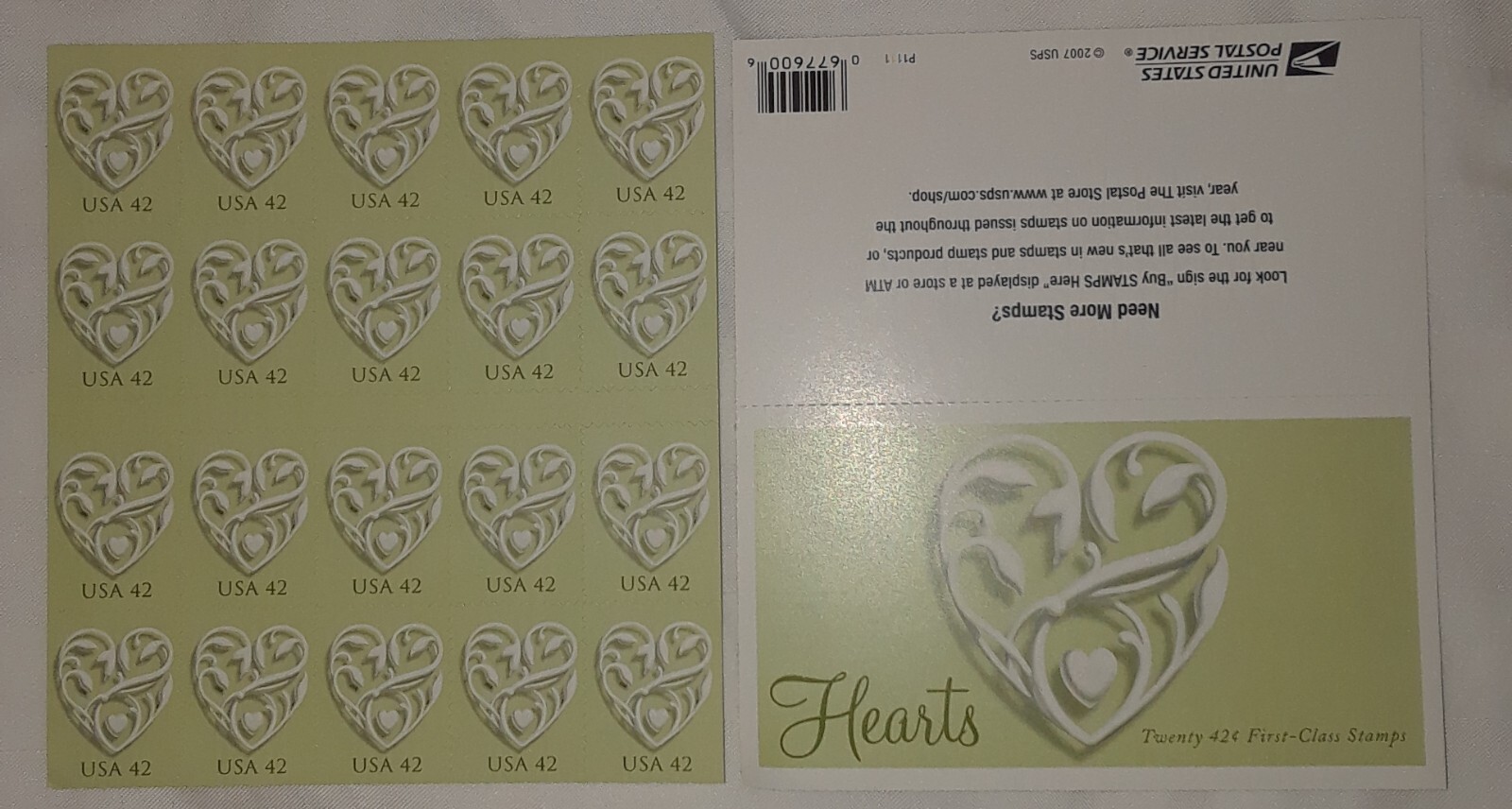 TWO Panes / Booklets x 20 = 40 of WEDDING HEARTS 42¢ US Postage Stamp USA # 4271