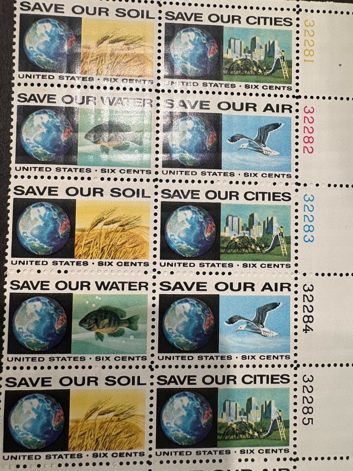 1970 US Scott #1410-13, 6c Anti-Pollution Postage Stamps, MNH Block of 20